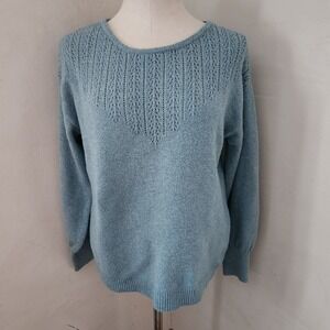 Nine West Jeans Womens Medium Blue Pointelle Chevron Knit Pullover Sweater‎ M